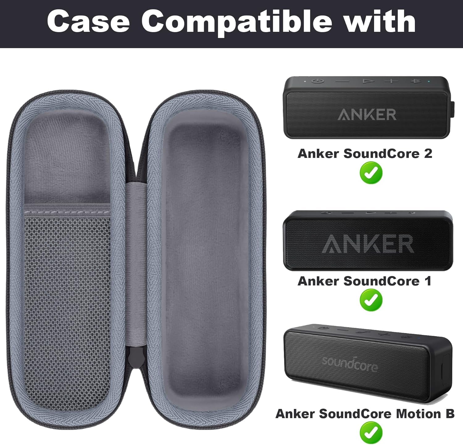 Hard Case Compatible with Anker Soundcore/Soundcore 2 / Motion B Portable Outdoor Sports Bluetooth Speaker (Black)